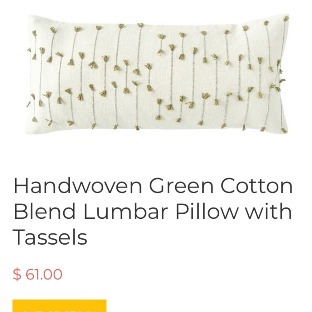 BIG lumbar pillows measuring 36” across and 16” high. Had 1 month, need smaller